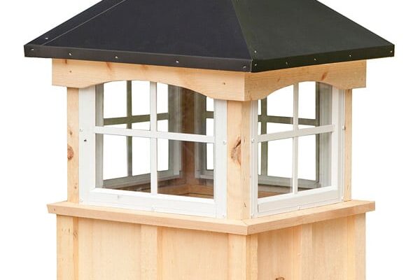 square wood cupola with windows and straight aluminum roof