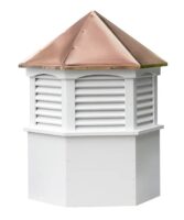 hexagon vinyl cupola with louvers and straight copper roof