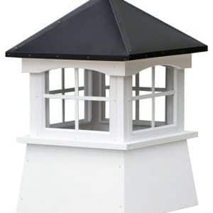 Small Square Vinyl Cupola with Windows and Straight Aluminum Roof